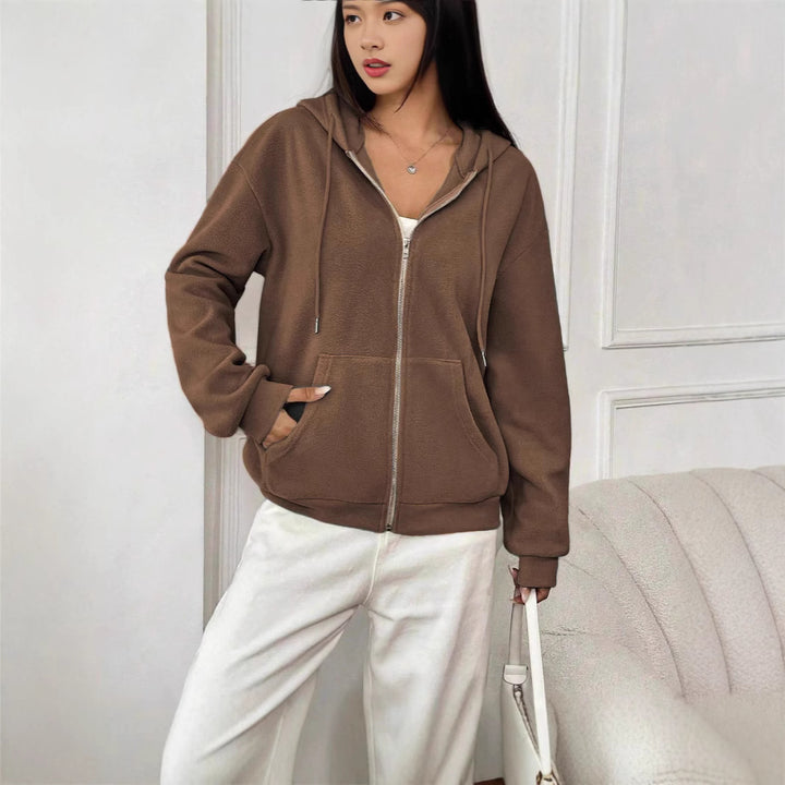 Damen Fleecejacke mit Kapuze und Reißverschluss Drune