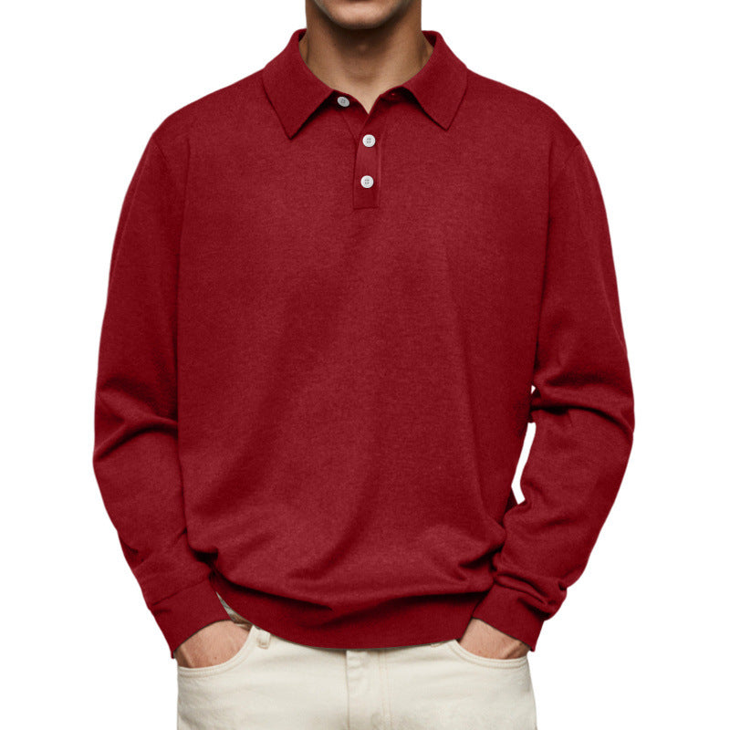 Herren Feinstrick Langarmpoloshirt mit Umlegekragen und Knopfleiste Drune