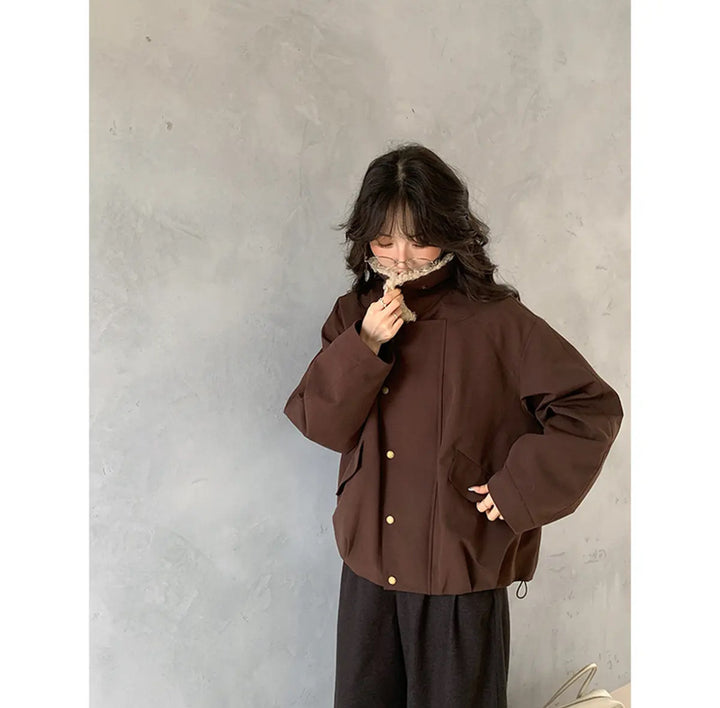 Damen Oversize-Kurzjacke mit Teddykragen und Pattentaschen Drune