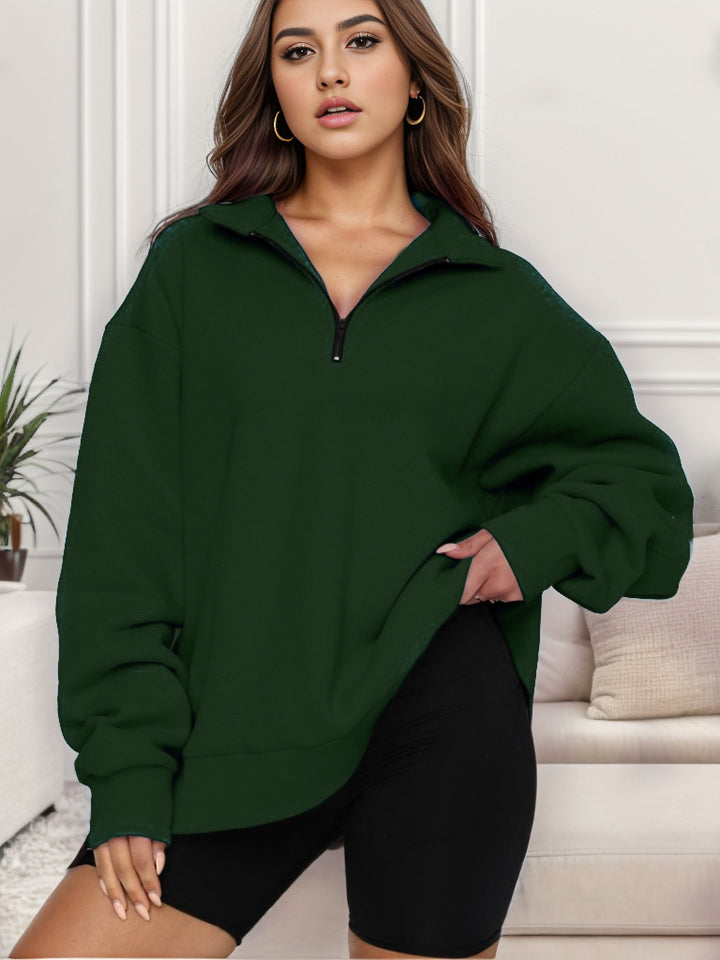 Damen nan übergroßes Sweatshirt mit Halbreißverschluss und Stehkragen Drune