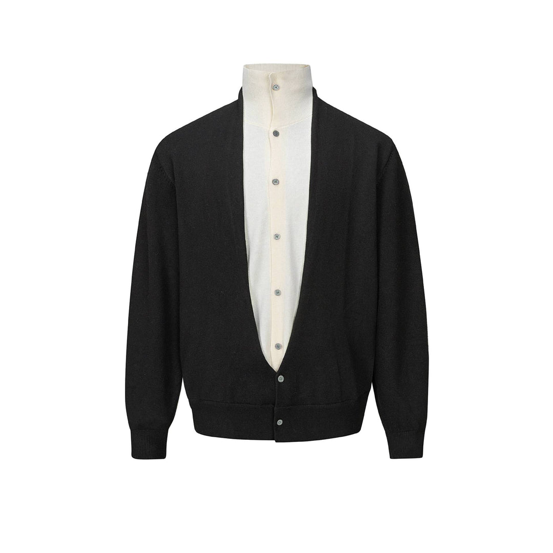 Herren Feinstrick-Layering-Cardigan mit tiefem V-Ausschnitt und integriertem Polokragen Drune