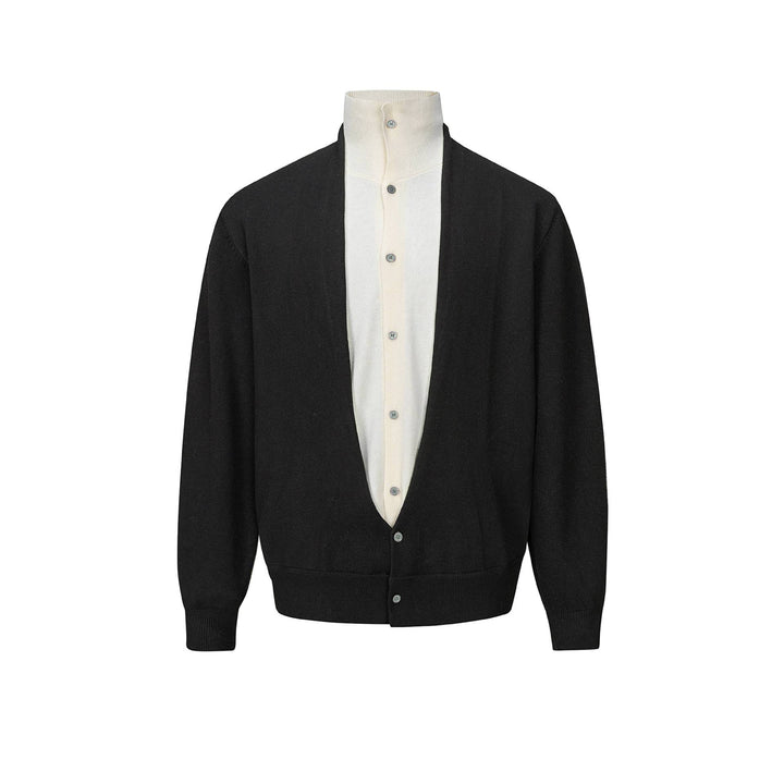 Herren Feinstrick-Layering-Cardigan mit tiefem V-Ausschnitt und integriertem Polokragen Drune