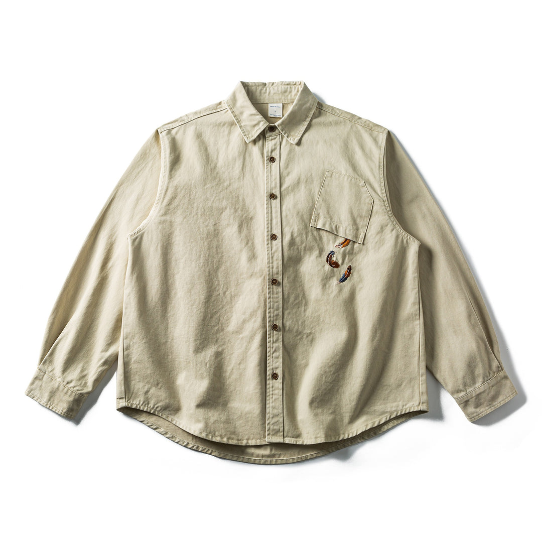 Herren Oversized Baumwoll-Overshirt mit Stickerei und Brusttasche Drune