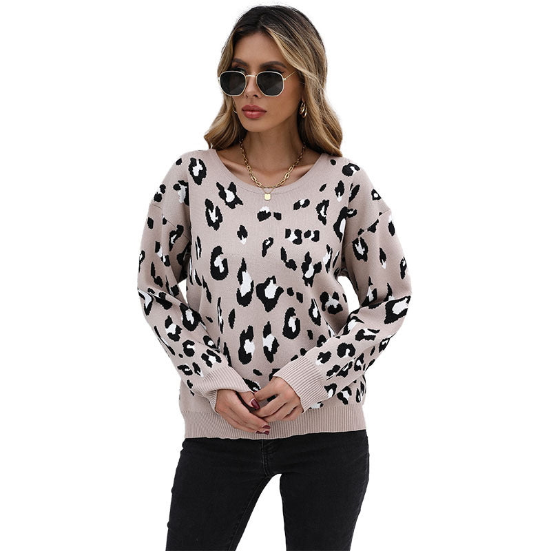Damen Leichter Jacquard-Strickpullover mit Animal-Print und geripptem Saum Drune