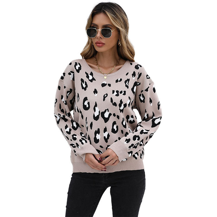 Damen Leichter Jacquard-Strickpullover mit Animal-Print und geripptem Saum Drune