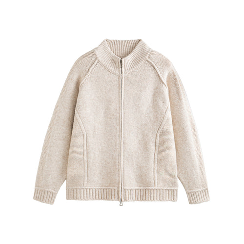 Unisex Strick-Zipjacke im Boxy-Cut mit hohem Rippkragen und Raglanärmeln Drune