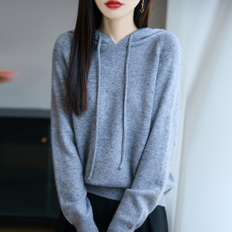 Damen Weicher Feinstrick-Kapuzenpullover mit Nep‑Garn und gerippten Bündchen Drune