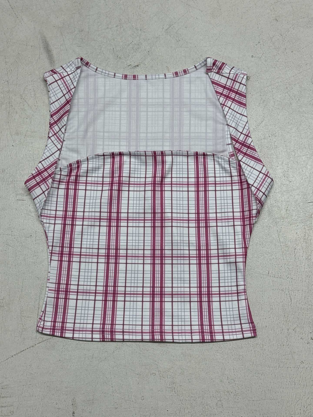 Damen figurbetontes Karo-Top mit elegantem Schnitt und transparenten Einsätzen Drune