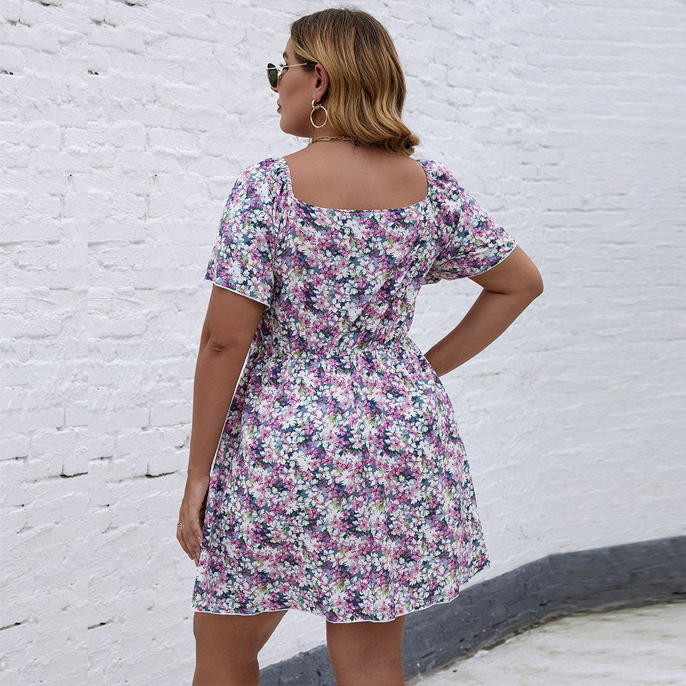 Damen Blütenmuster Freizeitkleid mit schmeichelndem V-Ausschnitt und luftigen Ärmeln Drune