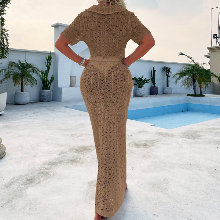 Damen Häkel-Midi-Kleid mit festem Bund und luxuriösem Schnitt Drune