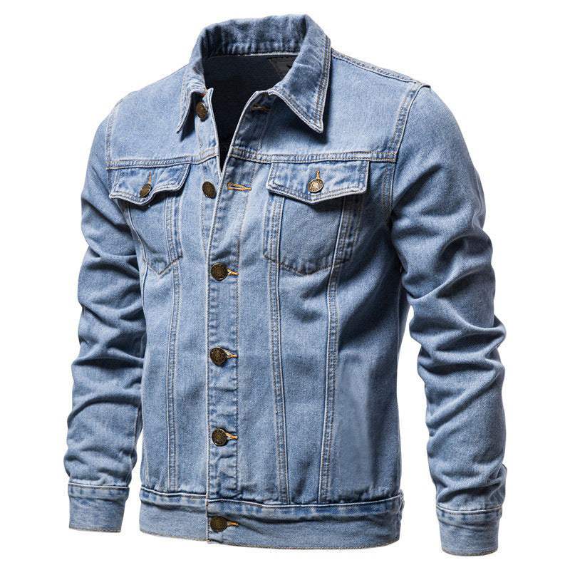 Herren nan taillierte Jeansjacke mit Brusttaschen, durchgehender Knopfleiste und Kontrastnähten Drune
