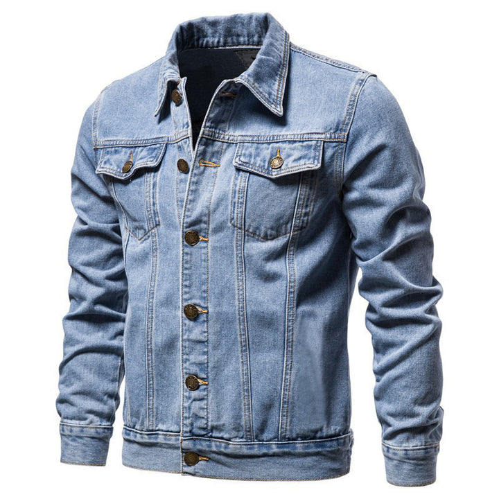 Herren nan taillierte Jeansjacke mit Brusttaschen, durchgehender Knopfleiste und Kontrastnähten Drune