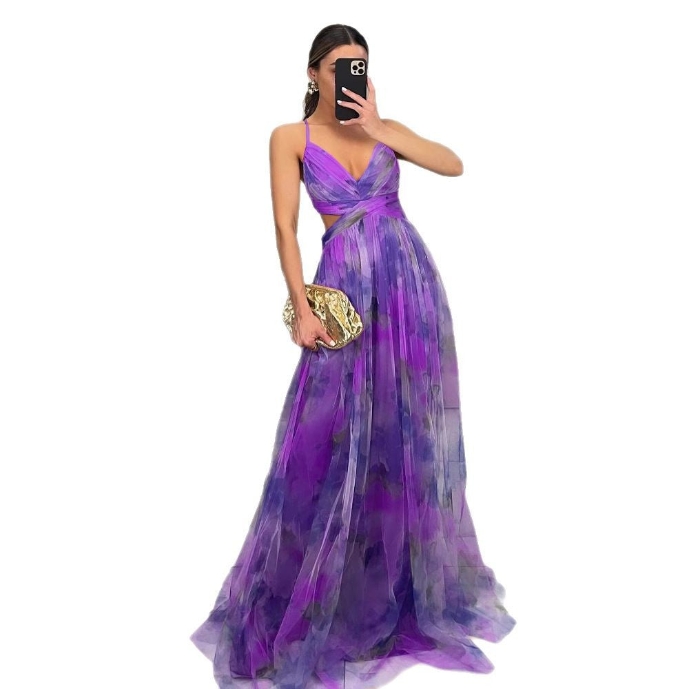 Damen Maxikleid mit kunstvollem Wickeldesign und transparentem Rock Drune