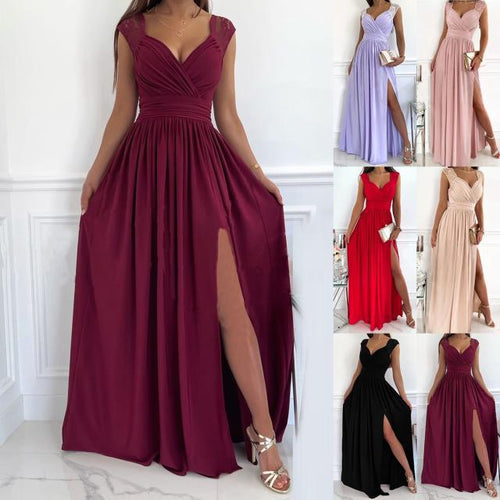 Damen Abendkleid mit Elegantem V-Ausschnitt und Rüschendetails Drune