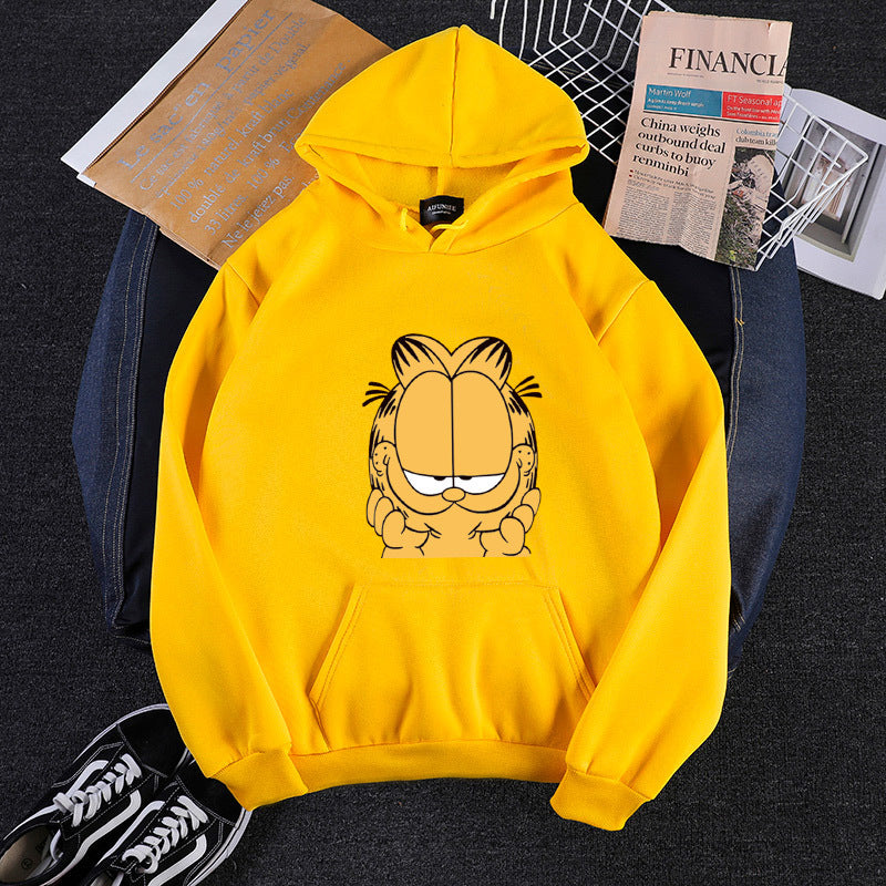 Unisex nan Kapuzensweatshirt mit großflächigem Comicgesicht-Print, weichem Fleece-Innenfutter und Kängurutasche Drune