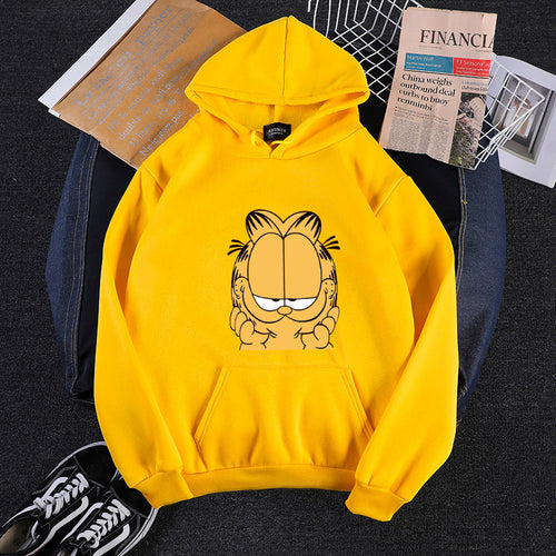 Unisex nan Kapuzensweatshirt mit großflächigem Comicgesicht-Print, weichem Fleece-Innenfutter und Kängurutasche Drune