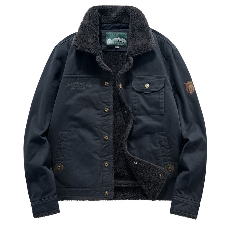 Herren Sherpa-gefütterte Canvas-Fieldjacke mit Hemdkragen und Utility-Taschen Drune
