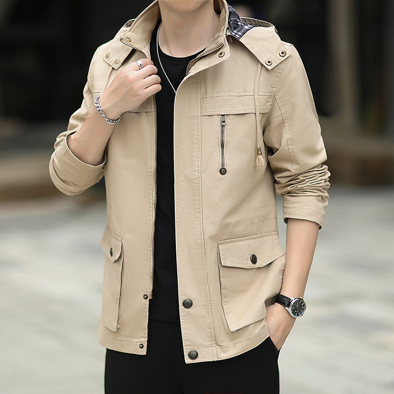 Herren Leichte Fieldjacke mit Kapuze, Multifunktionstaschen und verdecktem Reißverschluss Drune