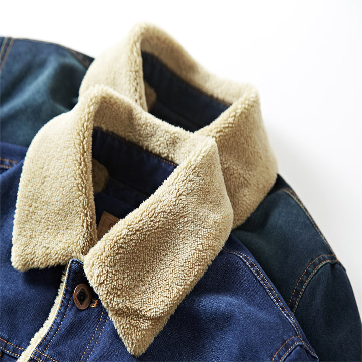 Herren Jeansjacke mit durchgehendem Sherpa-Futter und wärmendem Umlegekragen Drune