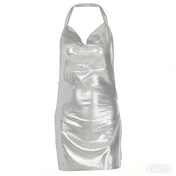 Damen Glänzendes Minikleid mit schulterfreiem Design und eleganten Drapierungen Drune