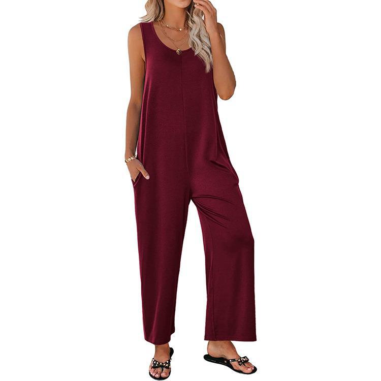 Damen lässiger Jumpsuit mit praktischen Taschen und weit geschnittenem Bein Drune