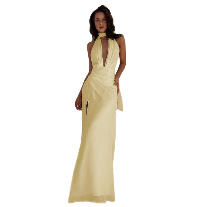 Damen Maxi-Kleid mit tiefem V-Ausschnitt und Wickeldesign Drune