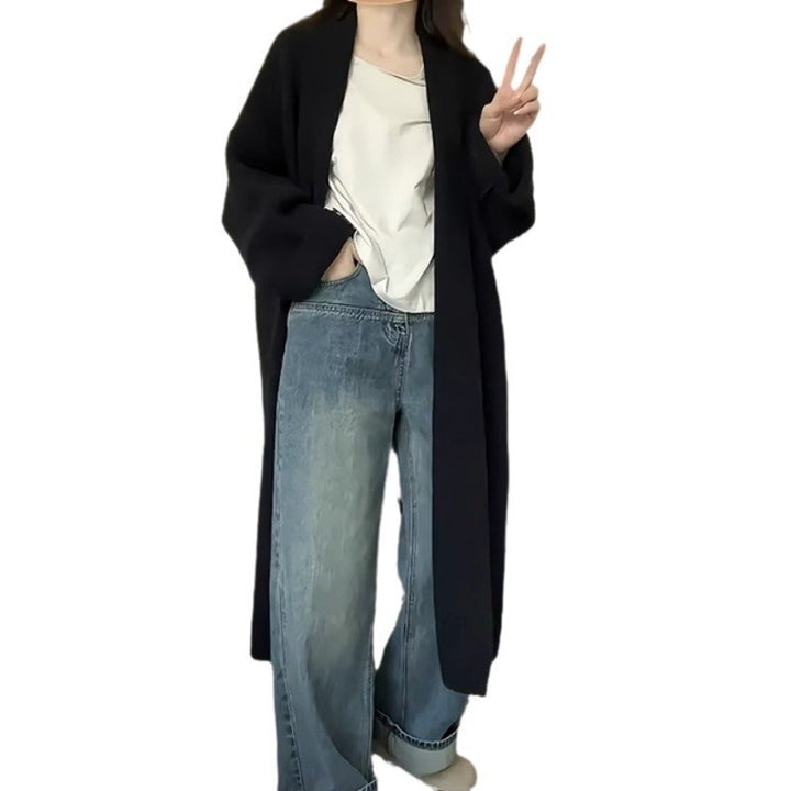 Damen Langer Strickmantel mit breiten Ärmeln und sanfter Struktur Drune