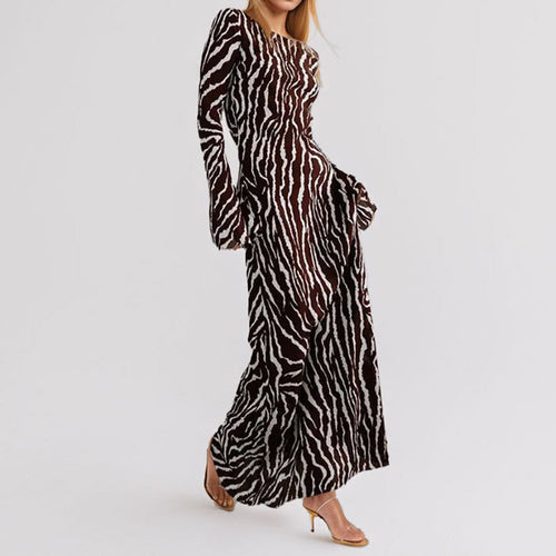 Damen Langes Maxikleid mit tierischem Muster und schimmerndem Stoff Drune