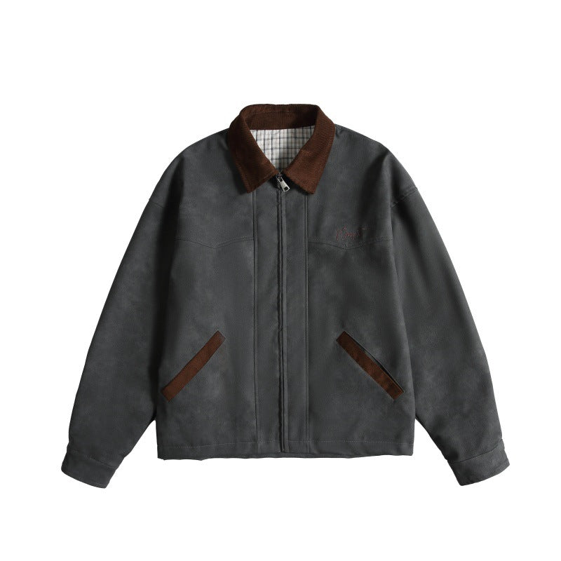 Damen Oversize Wildleder‑Optik Bomberjacke mit Cordkragen und verdecktem Reißverschluss Drune