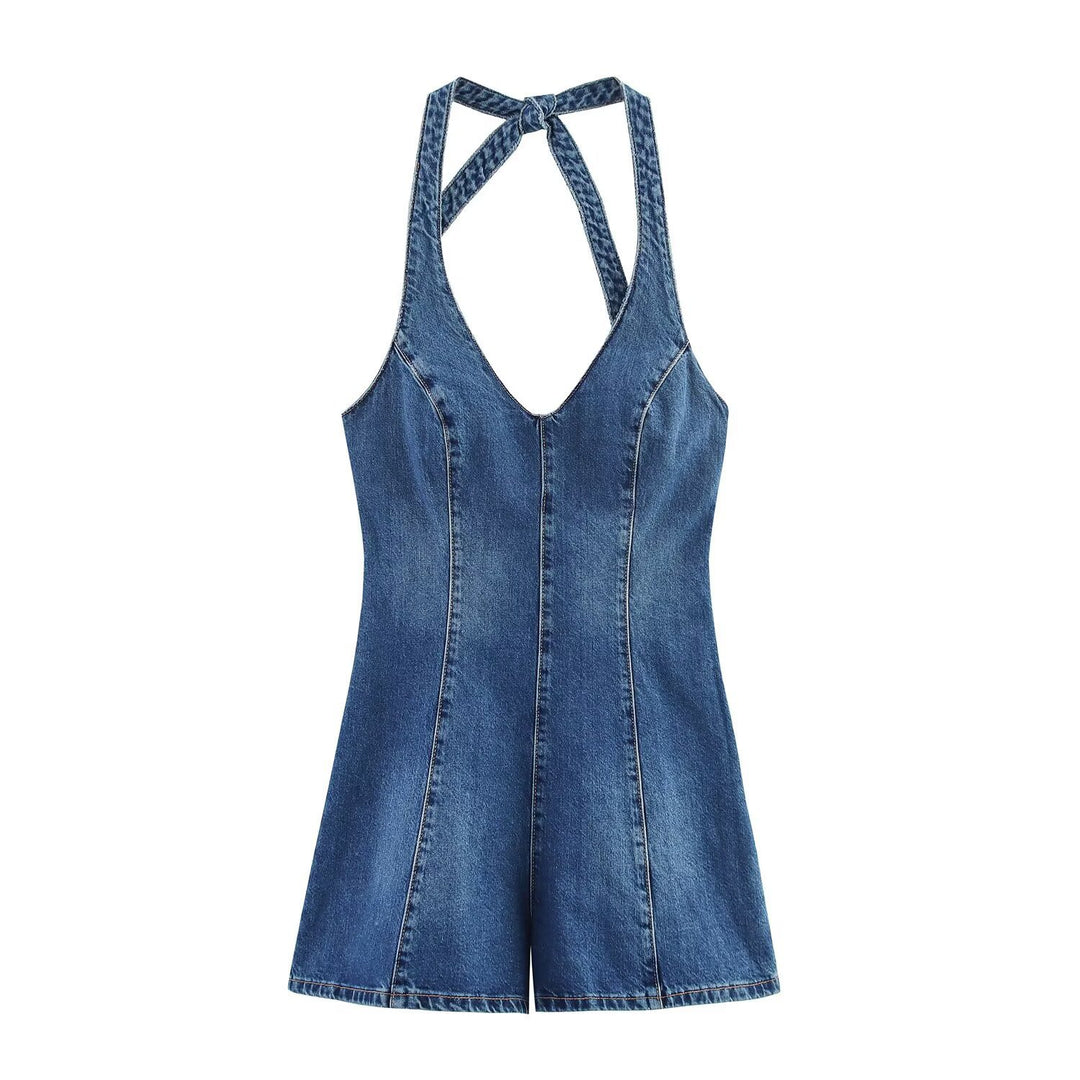 Damen Jumpsuit aus Denim mit Kreuzträgern Drune