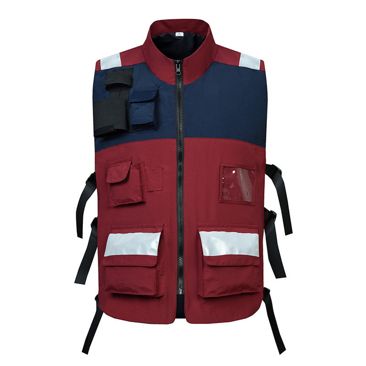 Unisex Multifunktionale Utility-Weste mit Reflektorstreifen ID‑Fenster und verstellbaren Seitengurten Drune