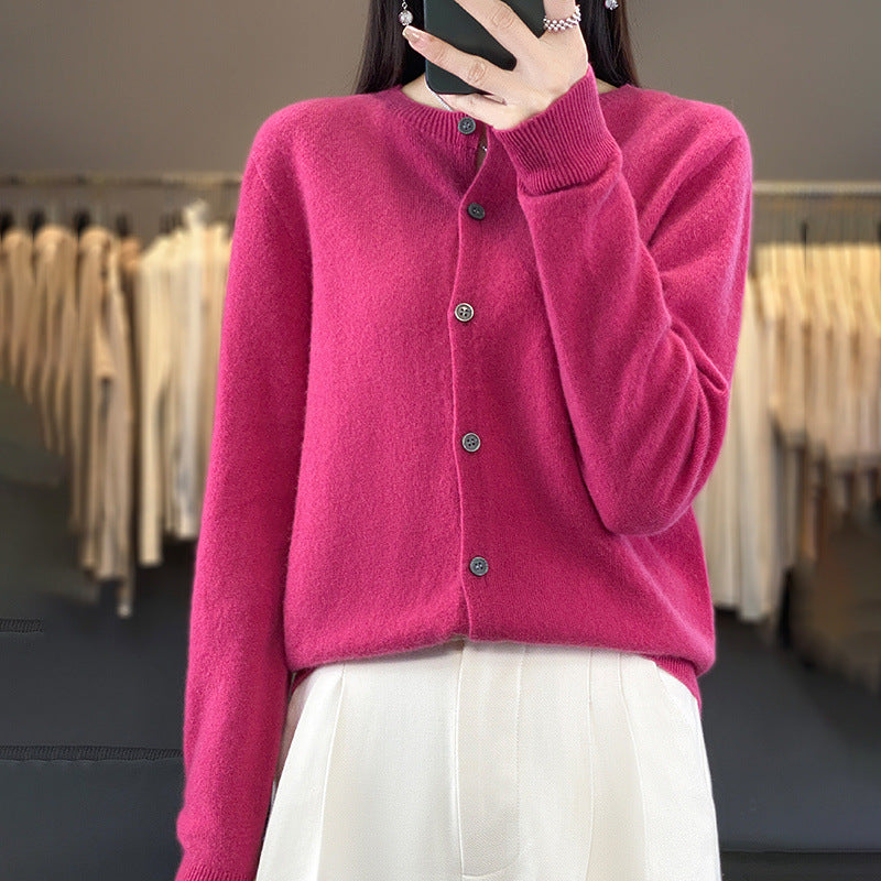 Damen Leichter Feinstrick-Cardigan mit Kaschmir‑Optik, Rundhalsausschnitt und verdeckter Knopfleiste Drune