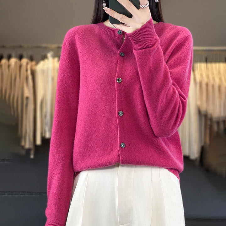 Damen Leichter Feinstrick-Cardigan mit Kaschmir‑Optik, Rundhalsausschnitt und verdeckter Knopfleiste Drune