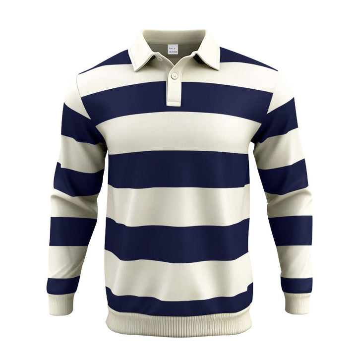 Herren nan gestreiftes Rugby-Poloshirt aus Baumwollmischung mit kurzer Knopfleiste und Rippbündchen Drune