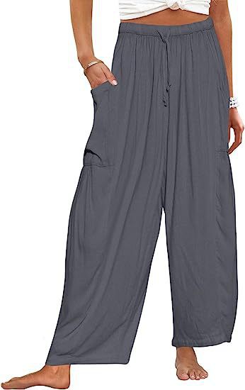 Damen nan weite Palazzohose aus leichtem Leinenmix mit Tunnelzug und seitlicher Tasche Drune