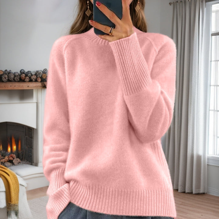 Damen nan kuscheliger Feinstrickpullover mit Rundhalsausschnitt, überschnittener Schulterpartie und gerippten Bündchen Drune