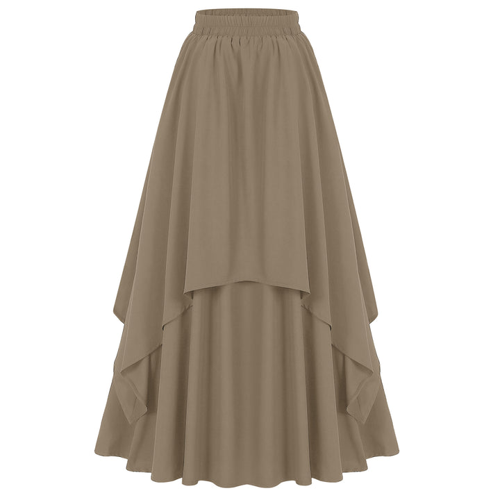 Damen nan mehrlagiger Chiffon-Maxirock mit hohem elastischem Taillenbund und asymmetrischem Stufenfall Drune