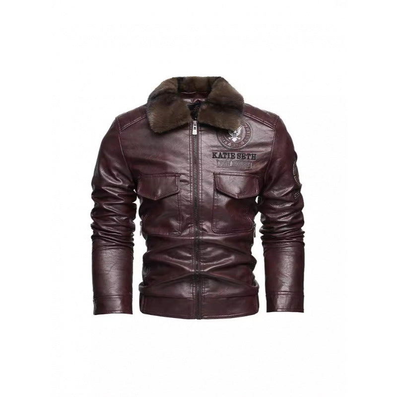 Herren Lederjacke mit Kunstfellkragen Drune