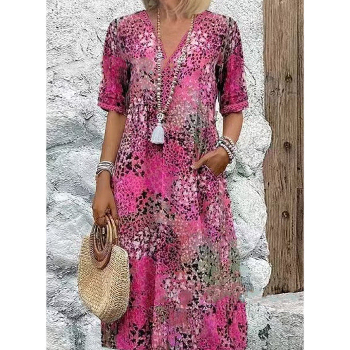 Damen Strandkleid im lässigen Stil mit Taschen und V-Ausschnitt Drune