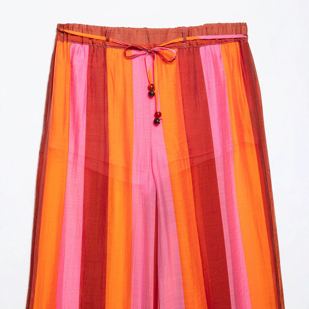 Damen 20+ weite Culotte‑Hose mit Tunnelzugbund und längs gestreifter Leinenoptik Drune