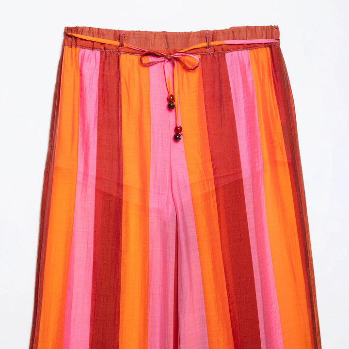 Damen 20+ weite Culotte‑Hose mit Tunnelzugbund und längs gestreifter Leinenoptik Drune