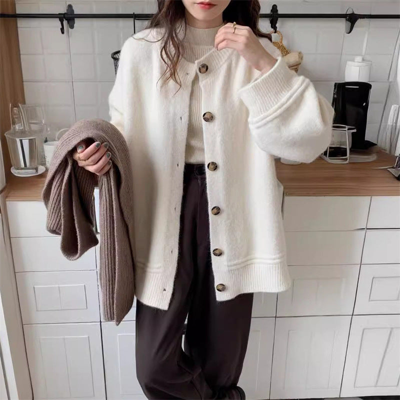 Damen lässige Strickjacke mit großen Knöpfen und oversized Schnitt Drune