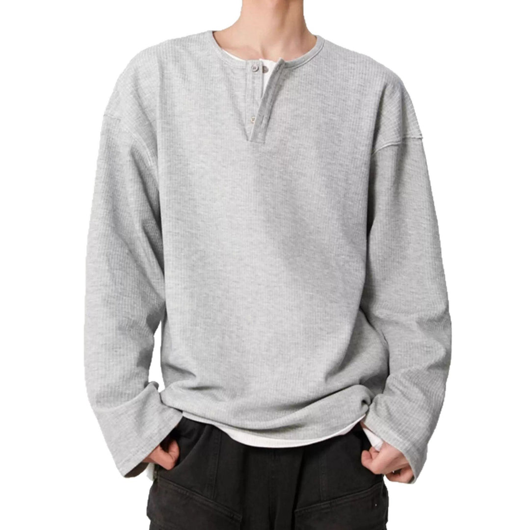 Herren Modisches Oversized-Henley-Shirt mit strukturierter Oberfläche Drune