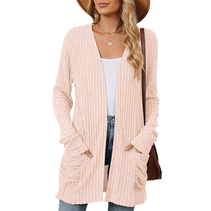 Damen lässige Strickjacke mit Rippstruktur und praktischen Taschen Drune