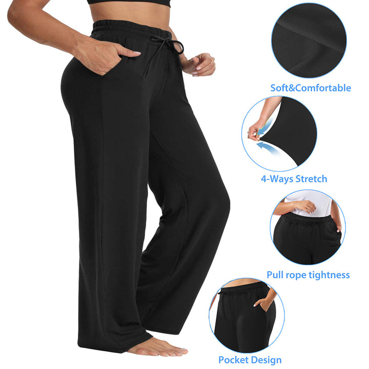 Damen Weite High-Waist Yogahose mit Leopardenmuster und Kordelzug Drune