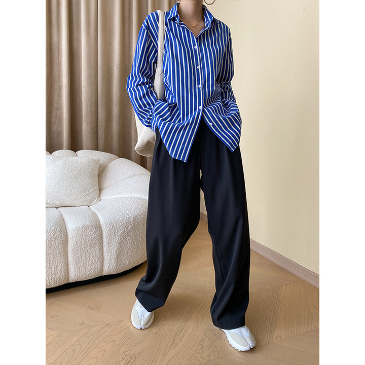 Damen Hemdbluse mit elegantem Streifenmuster und knöpfbarer Leiste Drune