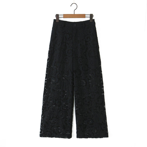 Damen nan hochtaillierte Spitzenslouchhose mit durchgehendem Futter, weitem Bein und Bund mit Gürtelschlaufen Drune