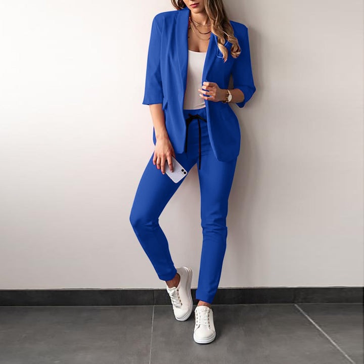 Damen elegantes und modernes Anzug-Set mit tailliertem Blazer und schmalen Hosen Drune