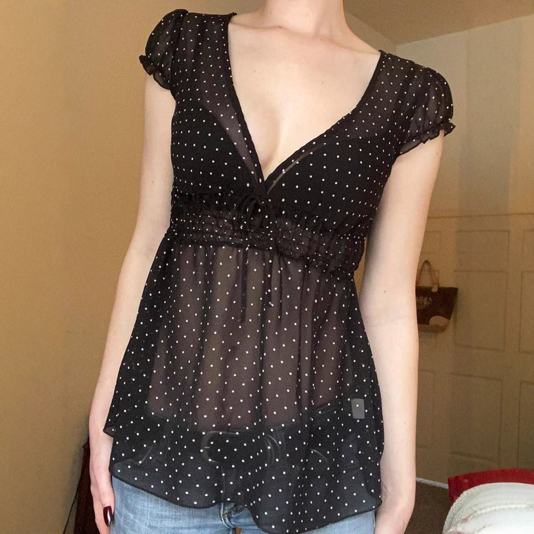 Damen Verspieltes Polka-Dots Blusenshirt mit Rüschendetails Drune