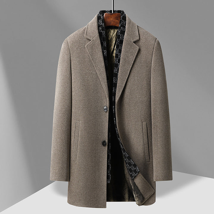Herren Eleganter Einreihiger Wollmix-Übermantel mit gesteppter Logo-Innenblende Drune